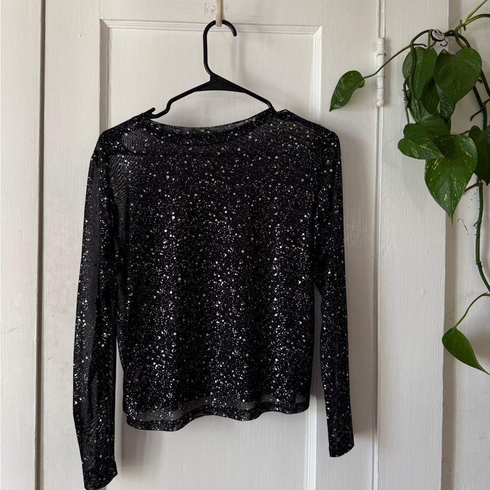 SHEIN Black Sequin Long Sleeve Top